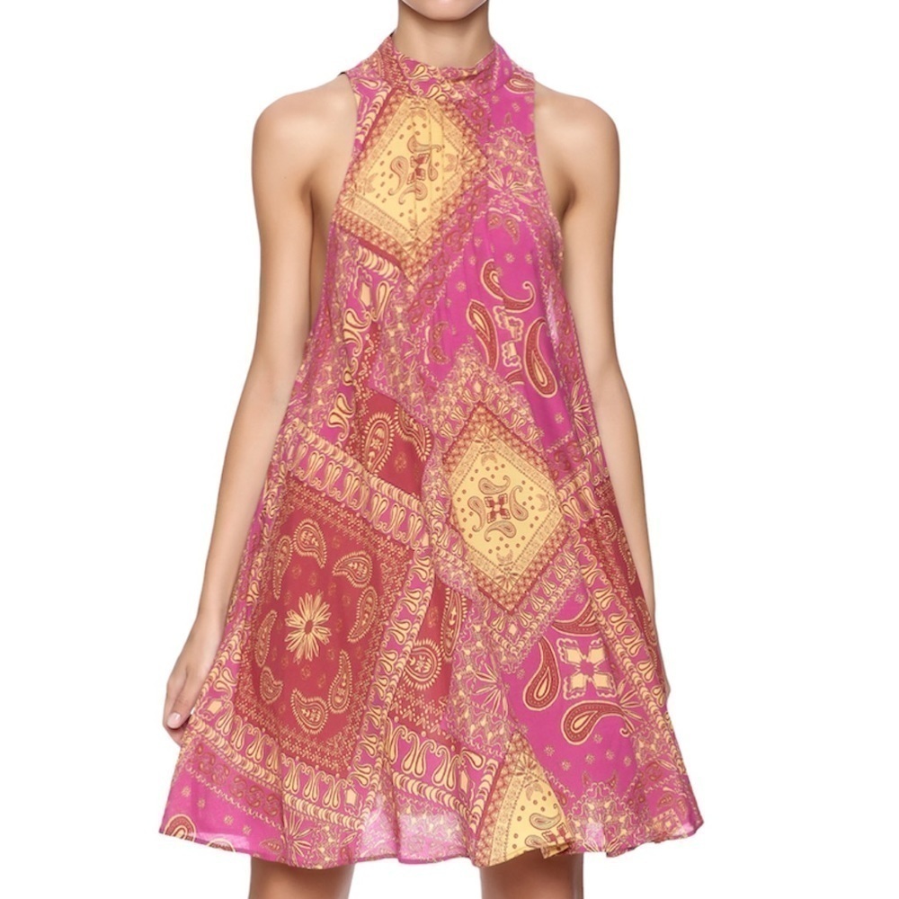 NWT Free People Beaux Sleeveless High-Neck Printed Slip Dress